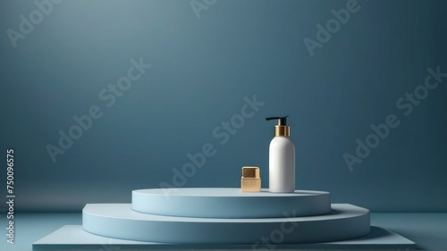 Petrol blue podium on blue background. Minimal cosmetic background for product presentation. 3d rendering
