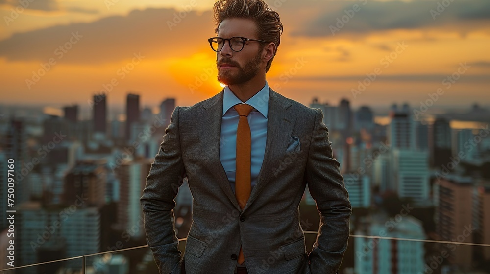 wealthy man with view of the city wealthy man with view of the city
