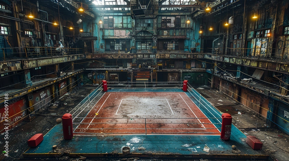 worn out boxing ring  - obrazy, fototapety, plakaty 