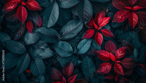 Gloomy dark blue and red leaves.Professional stock background