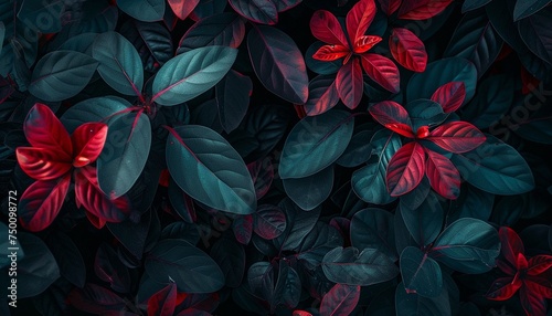 Gloomy dark blue and red leaves.Professional stock background