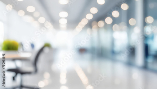 Abstract blurred interior modern office space with business people working banner background with copy space