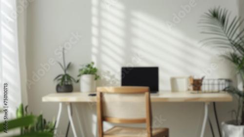 Soft focus on a home office setup with stylish furnishings and indoor plants. Resplendent. photo