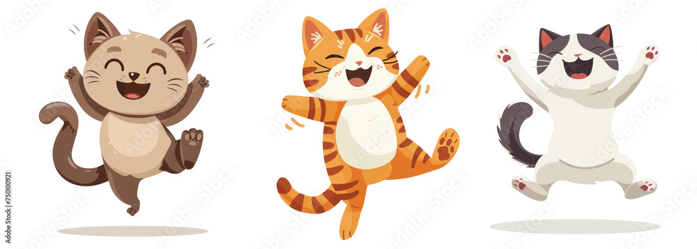 Obraz premium A joyful jumping smiling cat, vector illustration, isolated or white background 