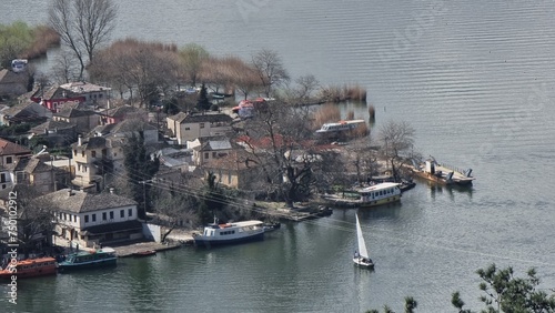 ioannina city greece in spring sunny day, lake pamvotis