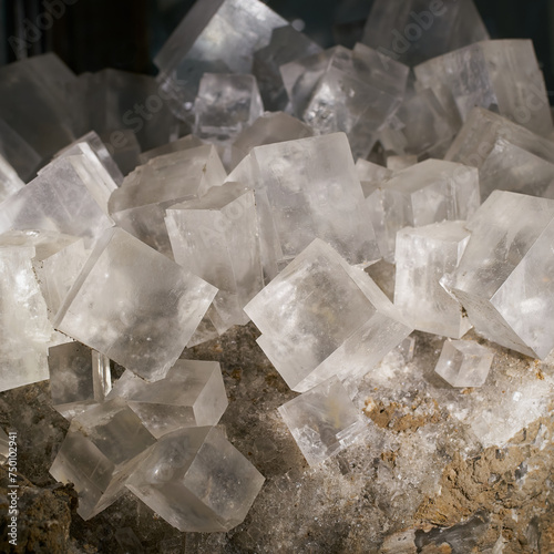 würfelförmige Kristalle des Minerals Halit in einer Mineraliensammlung