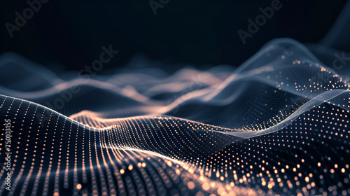 3d rendered colorful neon waves ,An abstract image of a wave pattern with dots and lines,Light dots background. Colored music wave. Digital technology backgroup. Big data code
