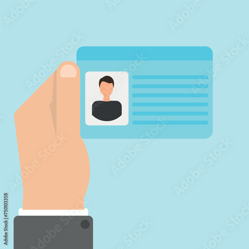 Hand holding the id card. Vector illustration flat design.