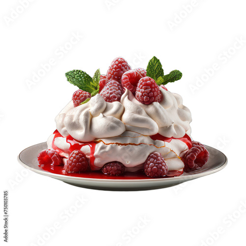 A raspberry pavlova isolated on transparent background, png photo