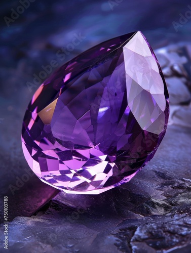 Closeup of natural purple amethist gemstone, amethist gem, faceted amethyst, violet quartz, stone of peace, february birthstone