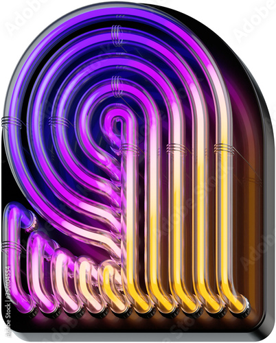 3d rendered bold letter A made of colorful gradient glowing neon tubes (ID: 750104554)