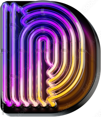 3d rendered bold letter D made of colorful gradient glowing neon tubes (ID: 750104587)