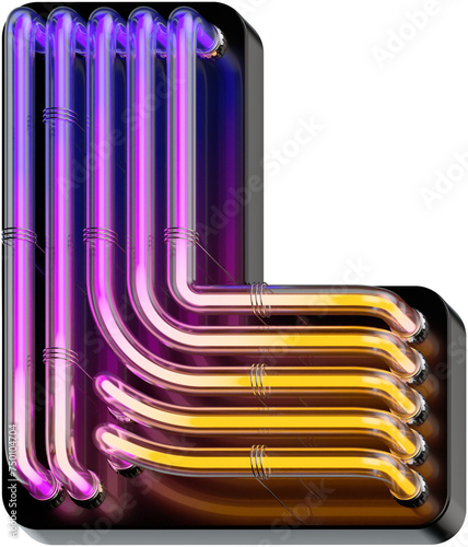 3d rendered bold letter L made of colorful gradient glowing neon tubes (ID: 750104704)