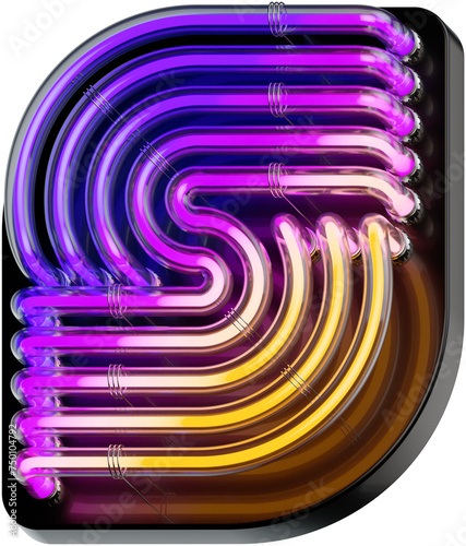 3d rendered bold letter S made of colorful gradient glowing neon tubes (ID: 750104792)