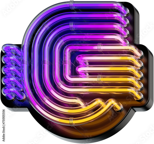 3d rendered bold Euro sign made of colorful gradient glowing neon tubes (ID: 750105506)