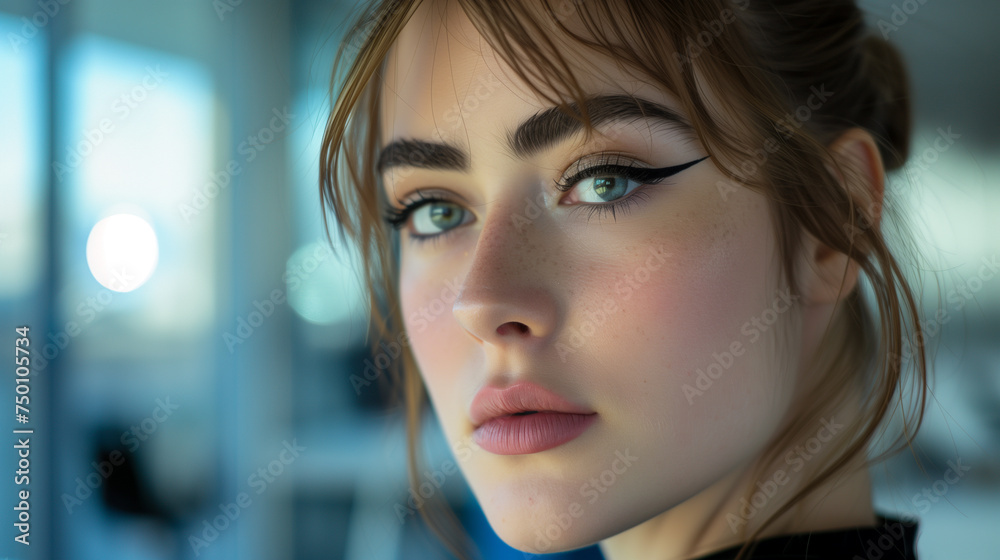 Close-Up of a Woman with Glamorous Makeup in Softly Lit Ambiance Close-Up of a Woman with Glamorous Makeup in Softly Lit Ambiance