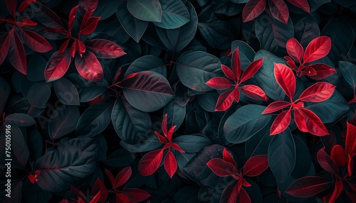 Gloomy dark blue and red leaves.Professional stock background