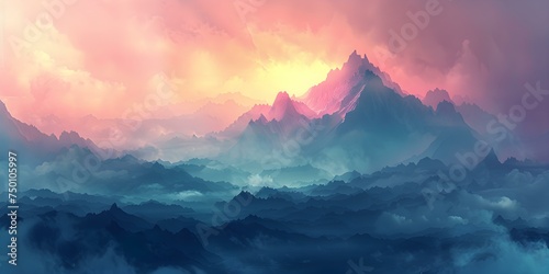 Silhouetted mountains beneath drifting clouds a peaceful and serene environment. Concept Mountain Silhouettes, Cloudy Skies, Serene Landscapes