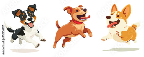  A joyful jumping smiling dog, vector illustration, isolated or white background 