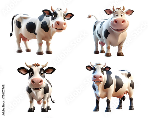 3d rendering of a cute cartoon cow set. Generative AI