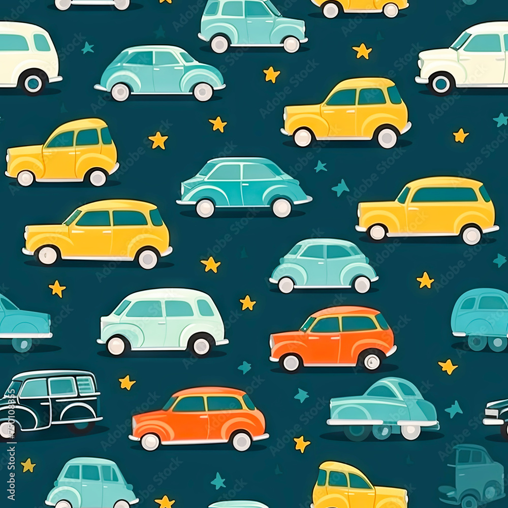 Multiple Cars on Blue Background