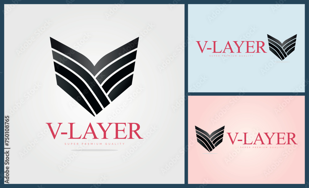 Obraz premium letter v layer geometric shapes epaulettes modern logo set design template