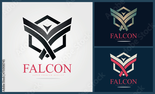 flying falcon bird line geometric shapes modern logo set design template