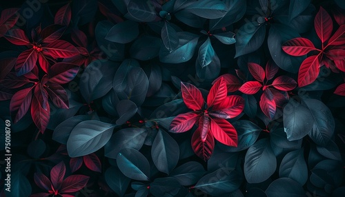 Gloomy dark blue and red leaves.Professional stock background