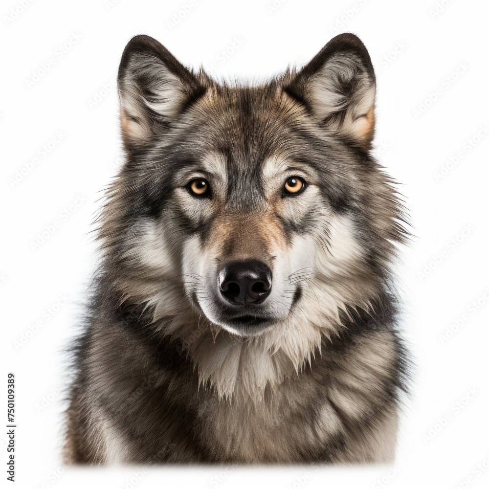 Portrait of a Majestic Wolf on white background.