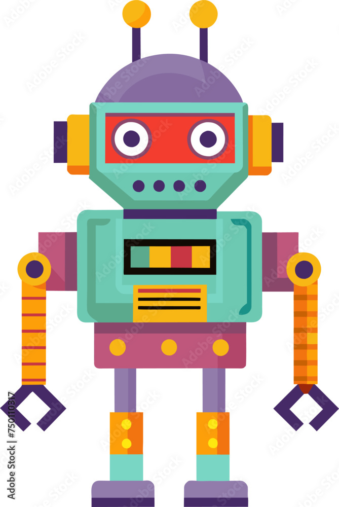Naklejka premium Futuristic Robot Colorful Character Design, Modern Style Vector Illustration for Innovative Concepts in Technology, Sci-Fi, and Digital Art, Perfect for Animation, Robotics, and Futuristic Themes