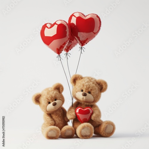 Teddy Bears with Heart-Shaped Balloons and Love Heart 