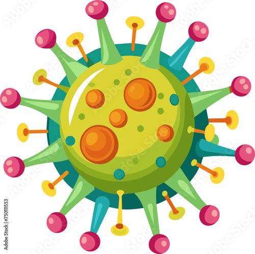 Colorful Virus Vector Medical Illustration: Human Body Health with Microbiology and Genetics Elements, Science, Medicine, and Healthcare Concept, Molecular Biology and Virology Vector Art