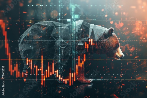 Contrasting Market Cycles Symbolized by a Bear on a Declining Graph and a Bull on a Rising Graph, Illustrating the Concept of Market Volatility and Economic Trends