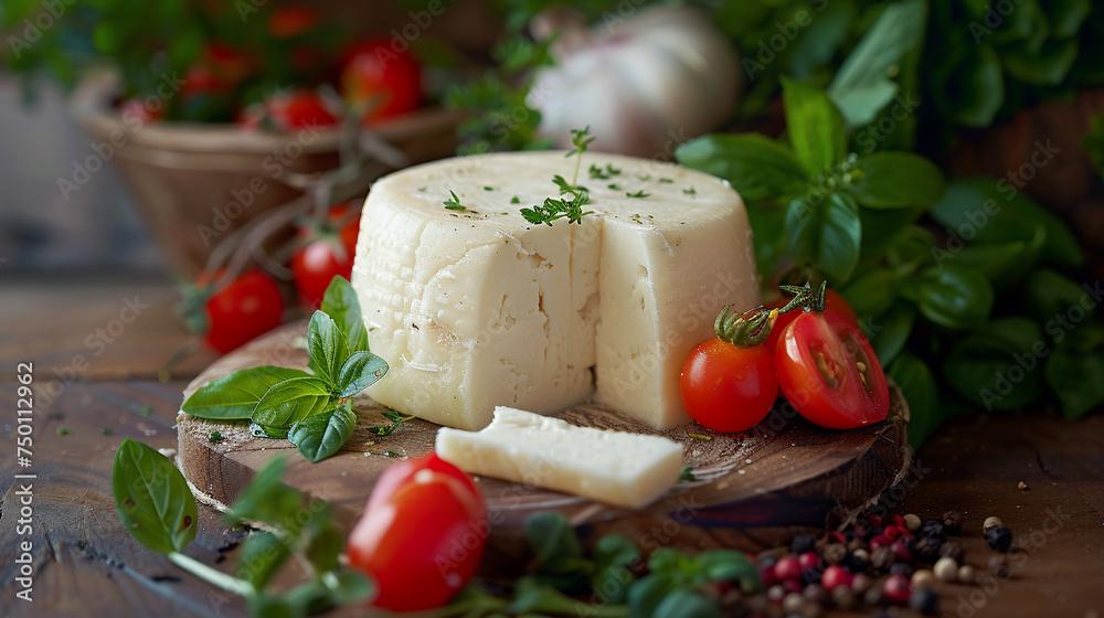 Rural Morning Feast: Suluguni Cheese with Garden Tomatoes and Herbs Rural Morning Feast: Suluguni Cheese with Garden Tomatoes and Herbs