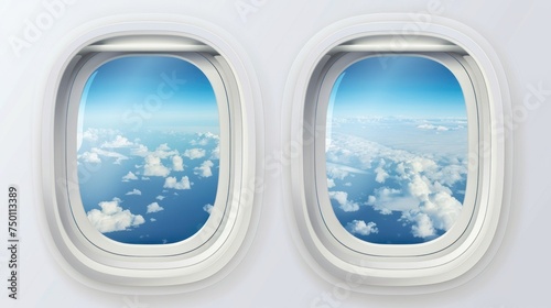 Vector illustration of an airplane window template showing both the inside and outside views, featuring a transparent glass pane