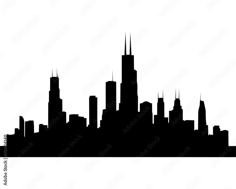 Fototapeta premium chicago skyline silhouette, skyscraper, high buildings, big city, town, metropolis