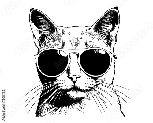 cat wearing sunglasses, funky cat, fashion cat, stylish cat, shades, hand-drawn illustration © Niloy Pal