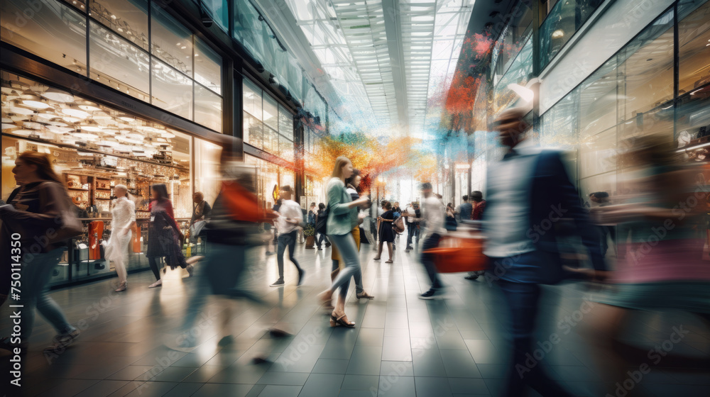 Fototapeta premium Indoor scene with numerous people in motion
