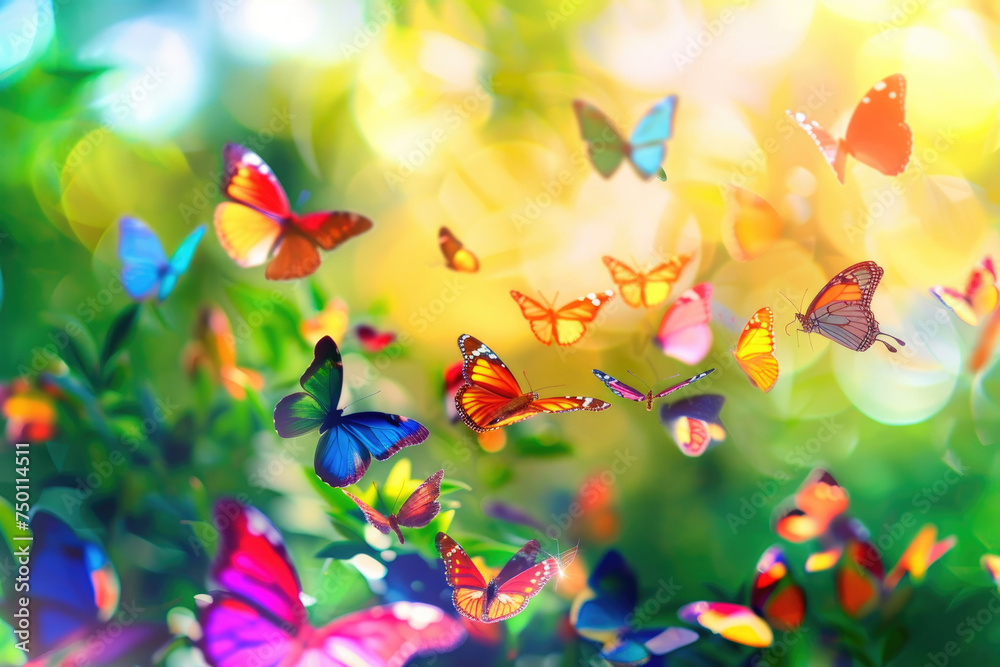 A vibrant and joyful background filled with a variety of colorful butterflies
