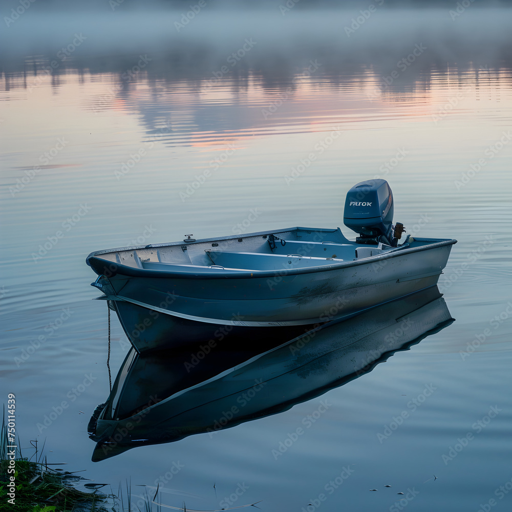 Naklejka premium An Aluminum Bass fishing boat at dusk