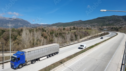 road street highway egnatia in ioannina perfecture greece lorry cars