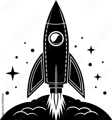 black and white rocket black design vector element illustration in transparent background