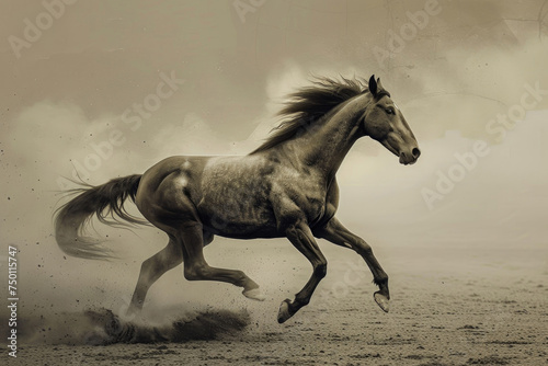 A powerful horse captured in mid-gallop  exuding energy and grace