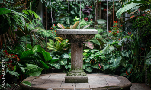 Podium pedestal in tropical forest garden green plants, Mock up