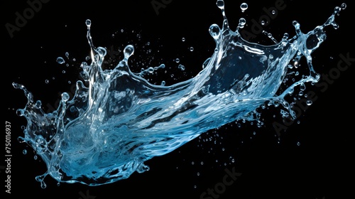 A chic water splash stands out against a black backdrop, isolated.