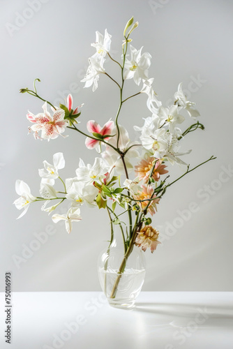 A sophisticated arrangement of exquisite flowers on white backdrop