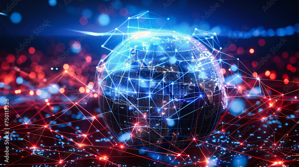 Global Networking Concept, Digital World Map with Connectivity Lines, Technology and Communication on Blue Background Global Networking Concept, Digital World Map with Connectivity Lines, Technology and Communication on Blue Background