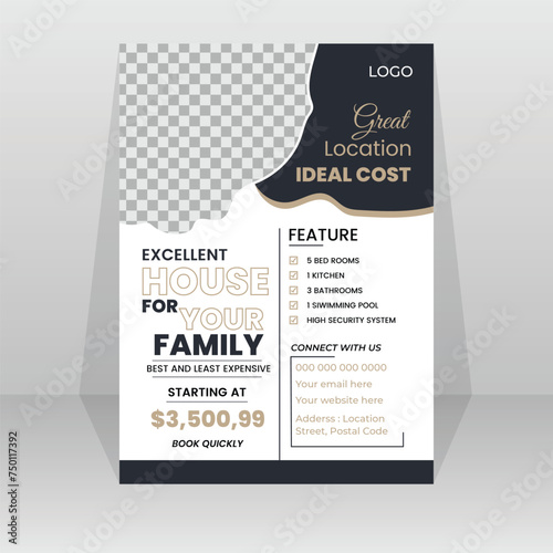 Realstate Flyer Layout with cyan Accents, Modern Corporate and Creative Flyer design, Real Estate homevector A4 size flyer Template,Home Selling Advertisement, Buy Property.