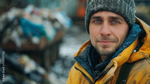 Man Portrait at Waste Processing Plant for Garbage Collection and Disposal Generative AI