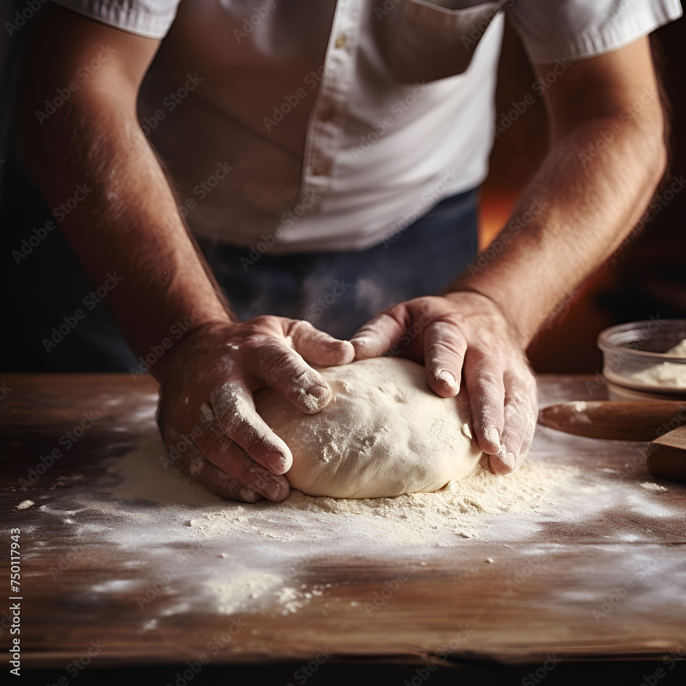 hands kneading dough